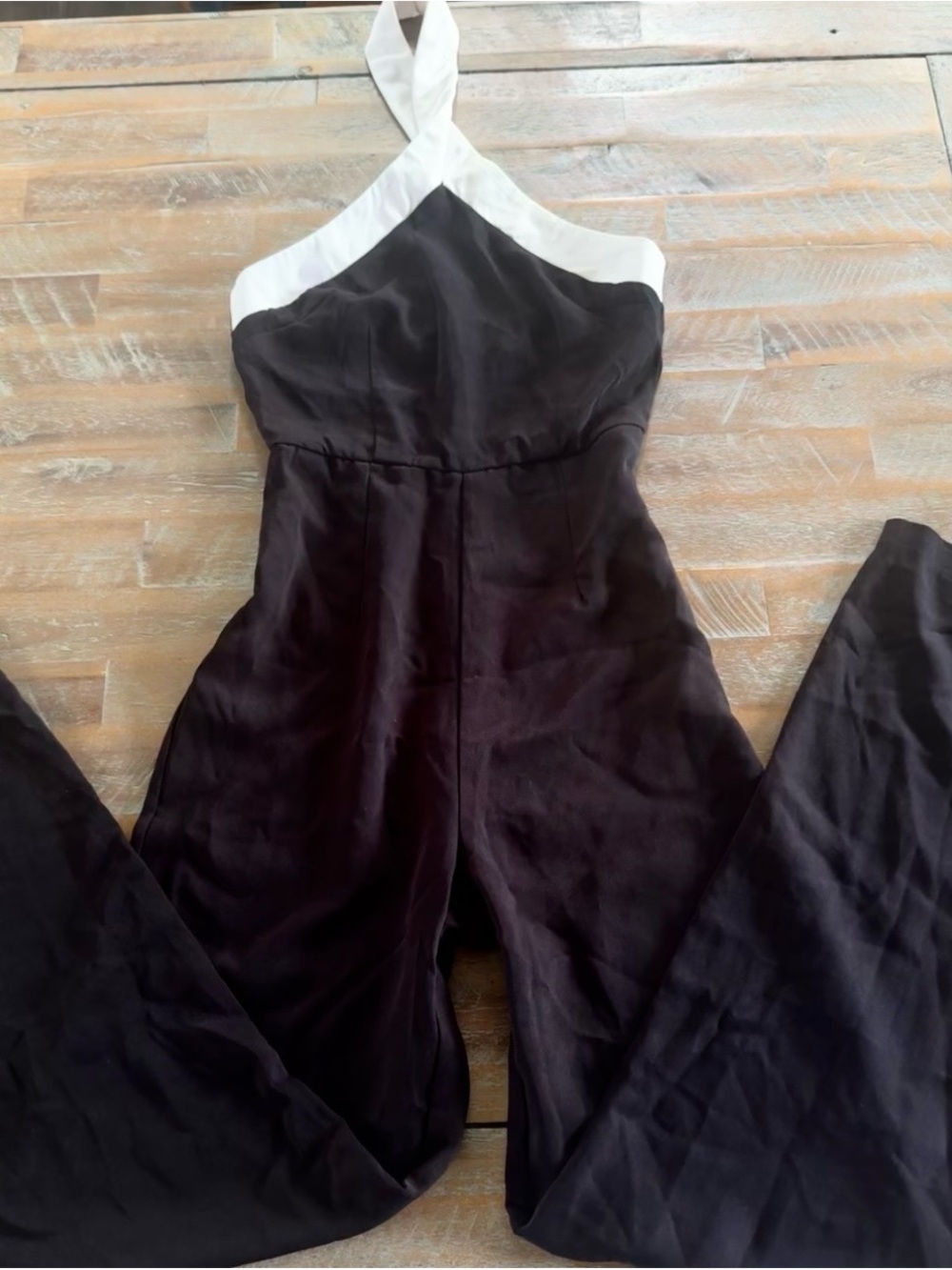 superdown Black Halter-Top Wide-Leg Jumpsuit with White Trim